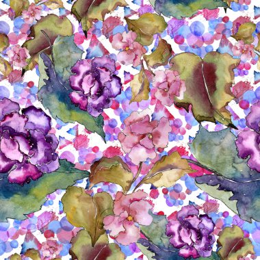 Pembe ve mor gardania. Botanik çiçek. Sorunsuz arka plan deseni.