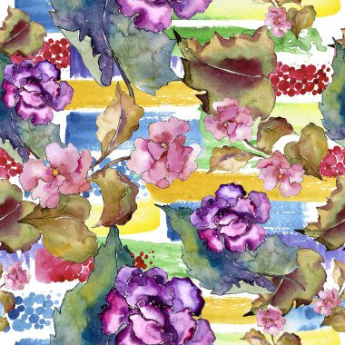 Pembe ve mor gardania. Botanik çiçek. Sorunsuz arka plan deseni.