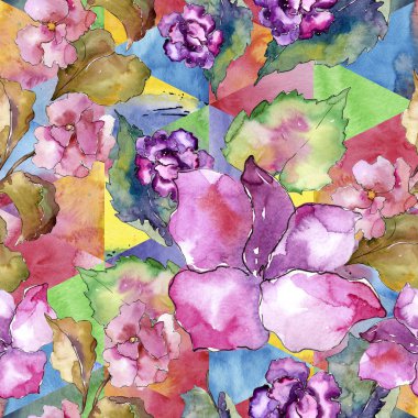 Pembe ve mor gardania. Botanik çiçek. Sorunsuz arka plan deseni.