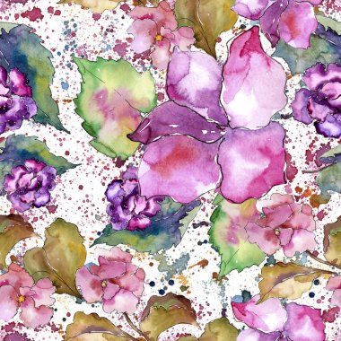 Pembe ve mor gardania. Botanik çiçek. Sorunsuz arka plan deseni.