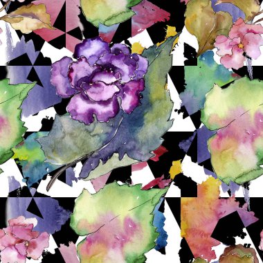 Pembe ve mor gardania. Botanik çiçek. Sorunsuz arka plan deseni.