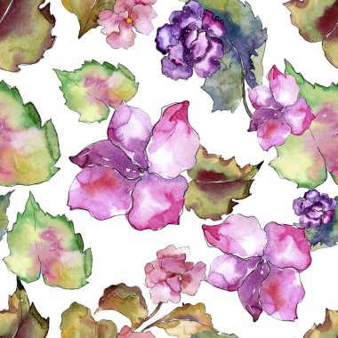 Pembe ve mor gardania. Botanik çiçek. Sorunsuz arka plan deseni.