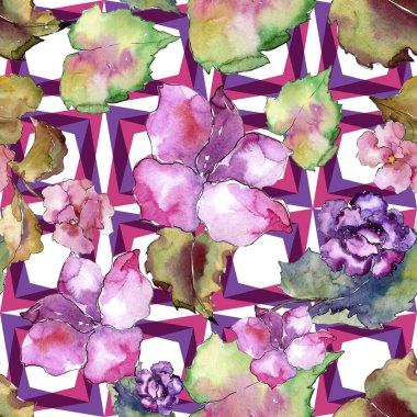 Pembe ve mor gardania. Botanik çiçek. Sorunsuz arka plan deseni.