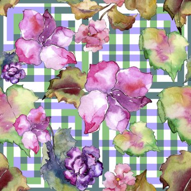 Pembe ve mor gardania. Botanik çiçek. Sorunsuz arka plan deseni.