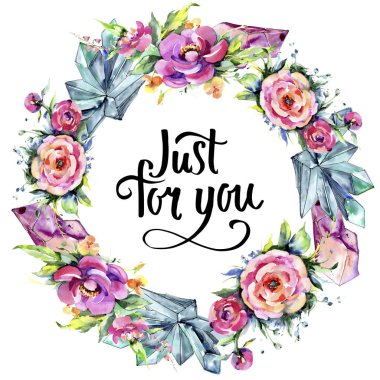 Suluboya buket pembe şakayık flowes. Botanik çiçek. Çerçeve kenarlığı süsleme Meydanı.