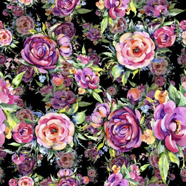 Suluboya buket pembe şakayık flowes. Botanik çiçek. Sorunsuz arka plan deseni.