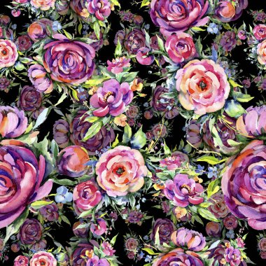 Suluboya buket pembe şakayık flowes. Botanik çiçek. Sorunsuz arka plan deseni.