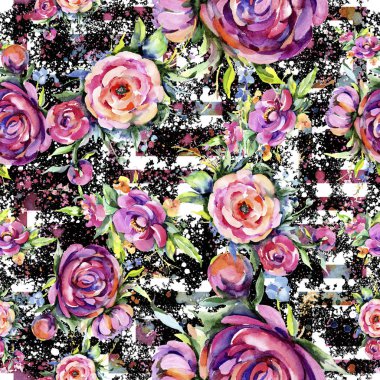 Suluboya buket pembe şakayık flowes. Botanik çiçek. Sorunsuz arka plan deseni.