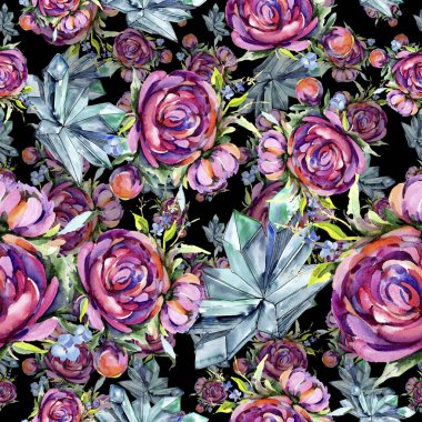 Suluboya buket pembe şakayık flowes. Botanik çiçek. Sorunsuz arka plan deseni.