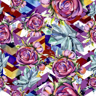 Suluboya buket pembe şakayık flowes. Botanik çiçek. Sorunsuz arka plan deseni.