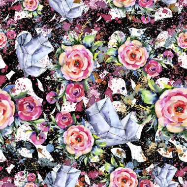 Suluboya buket pembe şakayık flowes. Botanik çiçek. Sorunsuz arka plan deseni.