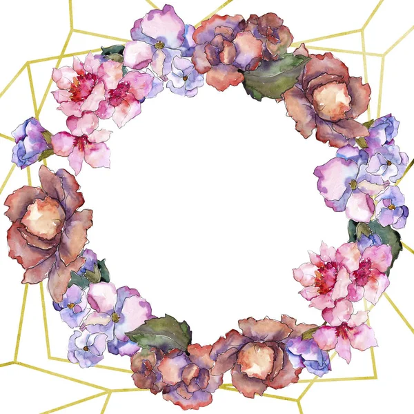Pink and purple gardania. Floral botanical flower. Frame border ornament square. — Stock Photo, Image