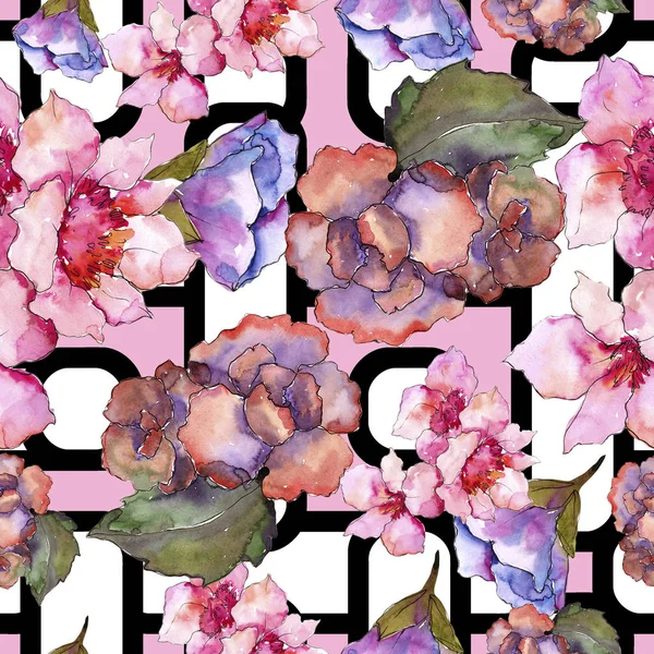 Розовая и фиолетовая гардания. Цветочный ботанический цветок. Бесшовный рисунок фона . — стоковое фото
