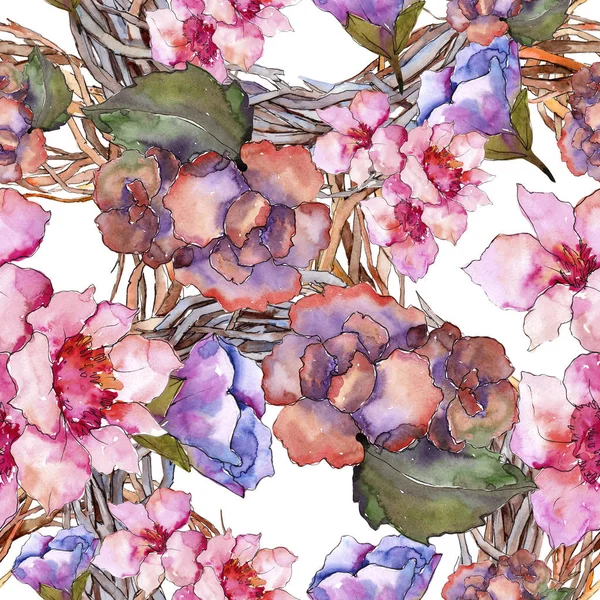 Pink and purple gardania. Floral botanical flower. Seamless background pattern. — Stock Photo, Image