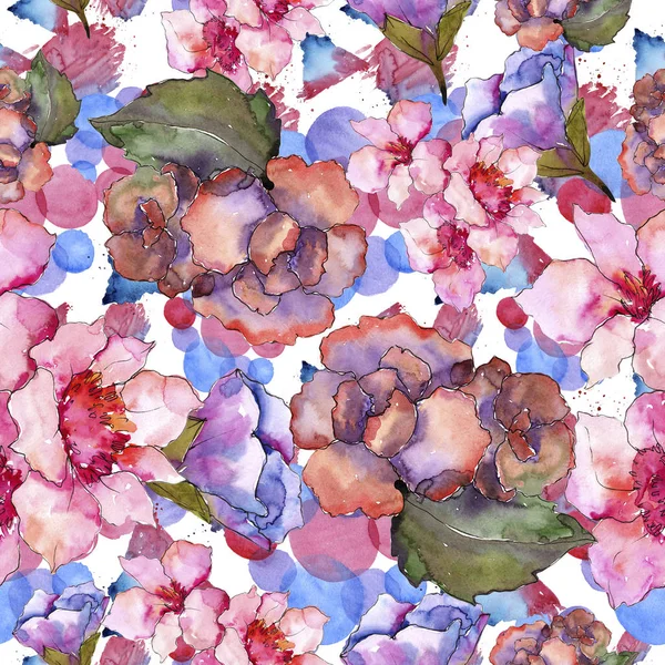 Garderie rose et violette. Fleur botanique florale. Modèle de fond sans couture . — Photo