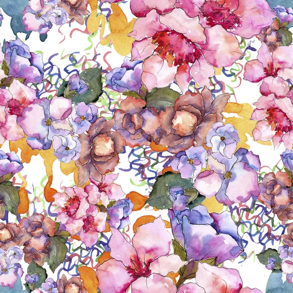 Gardania rosa y púrpura. Flor botánica floral. Patrón de fondo sin costuras . —  Fotos de Stock