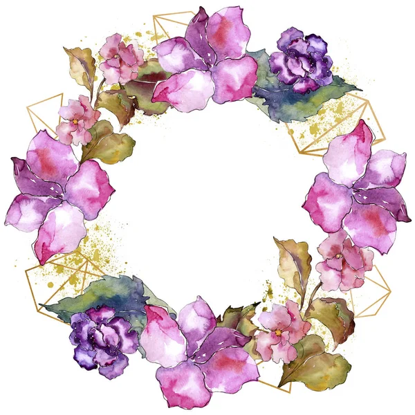 Gardania rosa y púrpura. Flor botánica floral. Marco borde ornamento cuadrado . —  Fotos de Stock