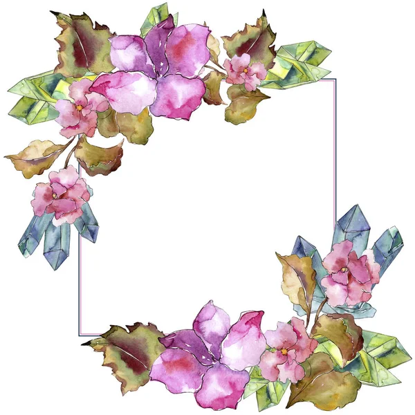 Garderie rose et violette. Fleur botanique florale. Cadre bordure ornement carré . — Photo