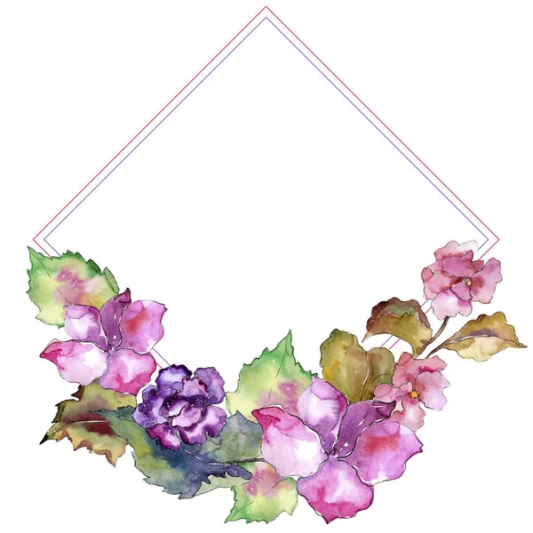 Розовая и фиолетовая гардания. Цветочный ботанический цветок. Граничный орнамент . — стоковое фото