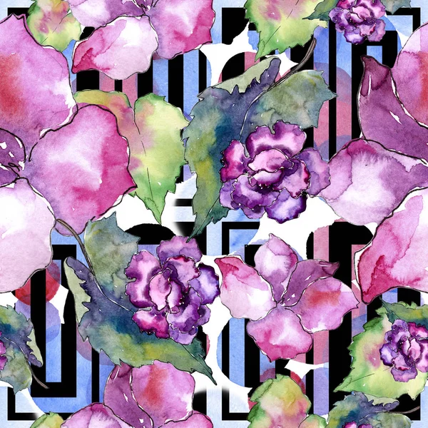 Gardania rosa y púrpura. Flor botánica floral. Patrón de fondo sin costuras . — Foto de Stock