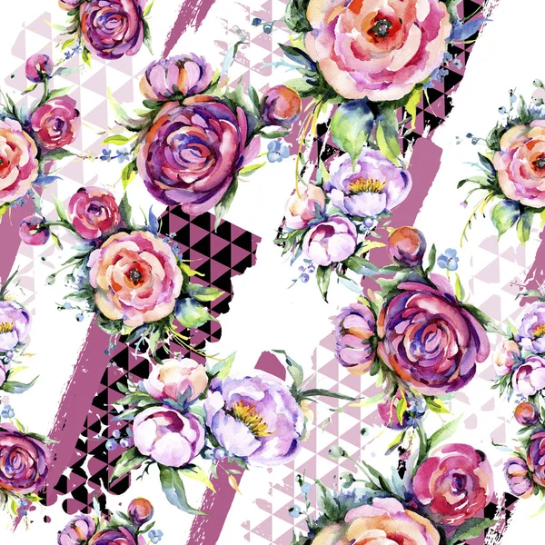 Akvarelu kytice růžová Pivoňka flowes. Květinové botanické květin. Vzor bezešvé pozadí. — Stock fotografie