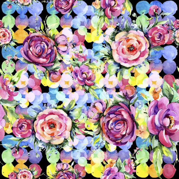 Buquê aquarela fluxos peônia rosa. Floral botânico flower.Seamless fundo padrão . — Fotografia de Stock