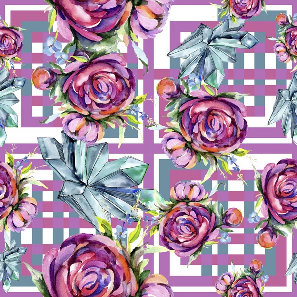 Suluboya buket pembe şakayık flowes. Botanik çiçek. Sorunsuz arka plan deseni.