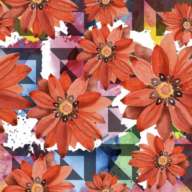 Sulu boya turuncu gazania çiçekler. Botanik çiçek. Sorunsuz arka plan deseni.