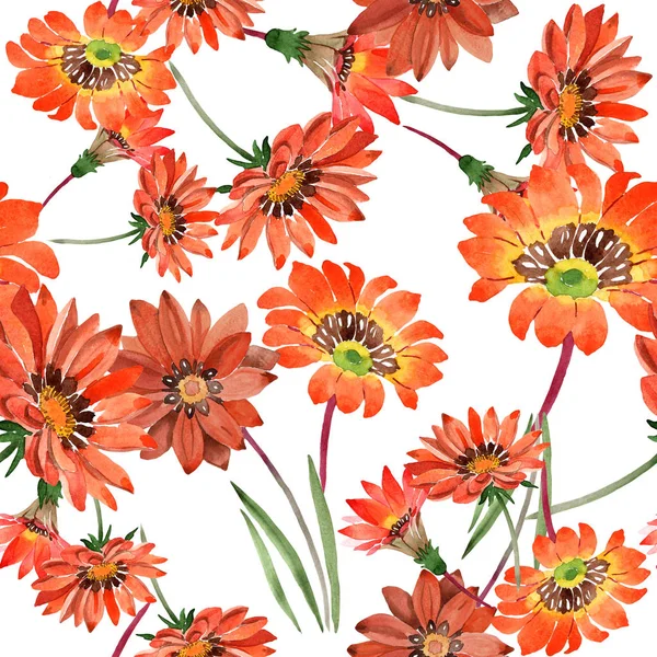 Acquerello fiori di gazania arancione. Fiore botanico floreale. Modello di sfondo senza soluzione di continuità . — Foto Stock