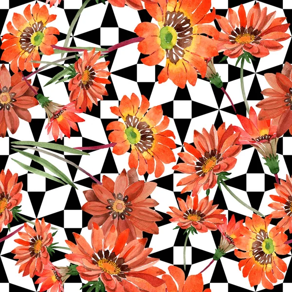 Акварель оранжевая газания цветы. Цветочный ботанический цветок. Бесшовный рисунок фона . — стоковое фото