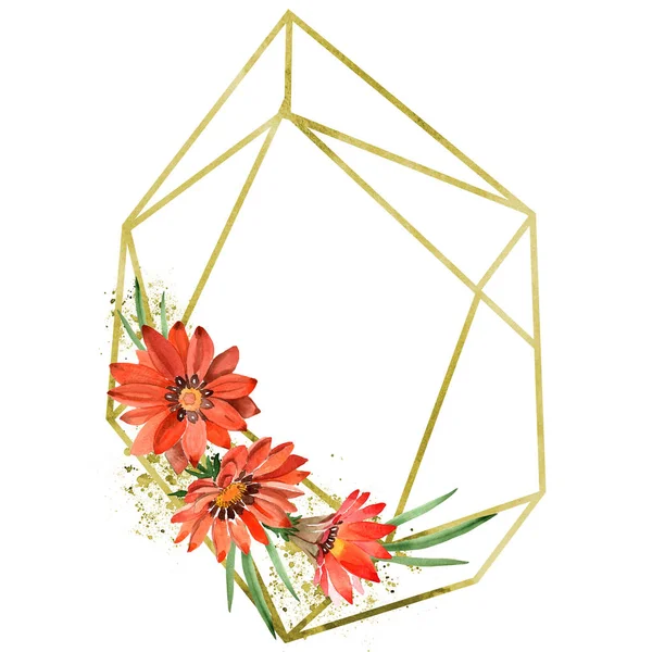 Watercolor Orange Gazania Flowers Floral Botanical Flower Frame Border Ornament — Stock Photo, Image