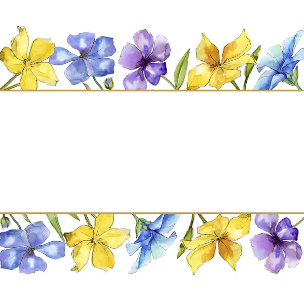 Sulu Boya Renkli Keten Çiçekler Botanik Çiçek Çerçeve Kenarlığı Süsleme — Stok fotoğraf