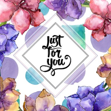 Sulu boya renkli amaryllis çiçekler. Botanik çiçek. Çerçeve kenarlığı süsleme Meydanı. Arka plan, doku, sarıcı desen, çerçeve veya kenarlık için Aquarelle kır çiçeği.