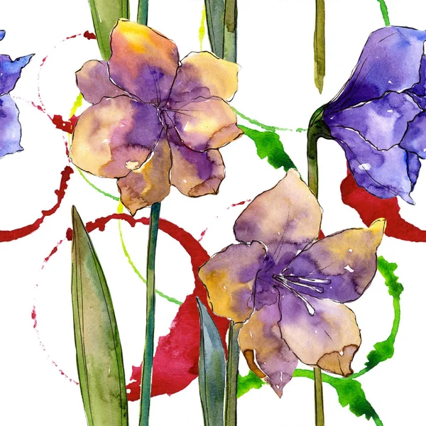 Aquarela Flores Amarílis Coloridas Padrão Fundo Sem Costura Tecido Papel — Fotografia de Stock