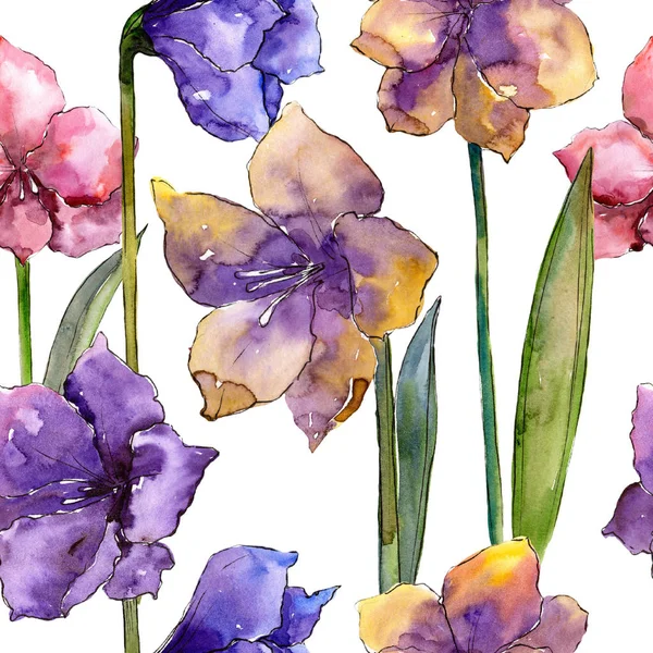 Akvarelu Amarylis Barevné Květiny Vzor Bezešvé Pozadí Fabric Tapety Tisku — Stock fotografie