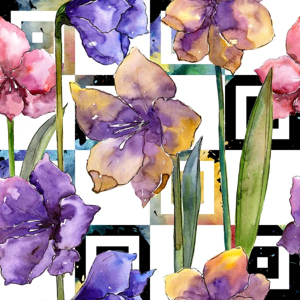 Akvarelu Amarylis Barevné Květiny Vzor Bezešvé Pozadí Fabric Tapety Tisku — Stock fotografie