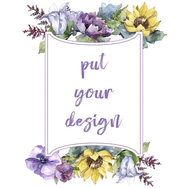 Watercolor Bouquet Flowers Floral Botanical Flower Frame Border Ornament Square — Stock Photo, Image