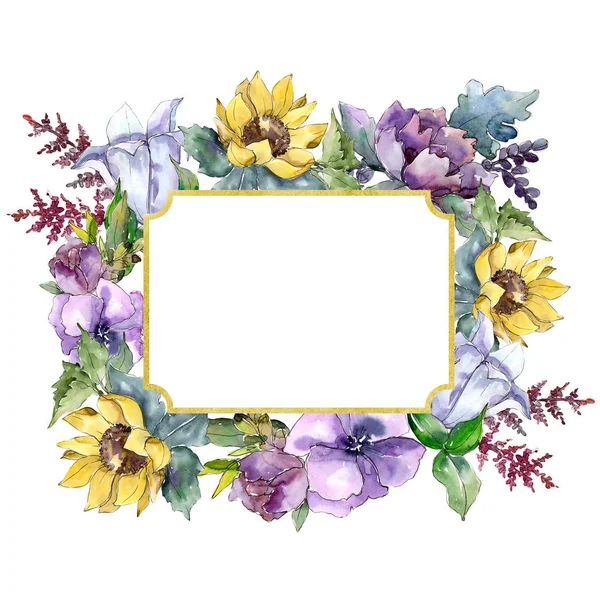 Watercolor Bouquet Flowers Floral Botanical Flower Frame Border Ornament Square — Stock Photo, Image