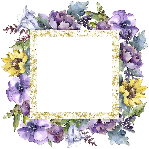 Aquarel Boeket Bloemen Floral Botanische Bloem Frame Grens Ornament Vierkant — Stockfoto