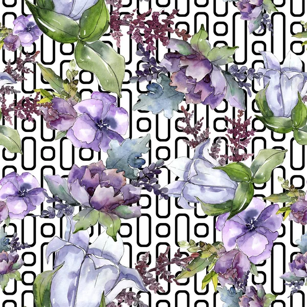 水彩の花束の花 花植物の花 シームレスな背景パターン 植物の完全な名前 ひまわり シャクヤク テクスチャ フレームや境界線の Aquarelle ワイルドフラワー — ストック写真