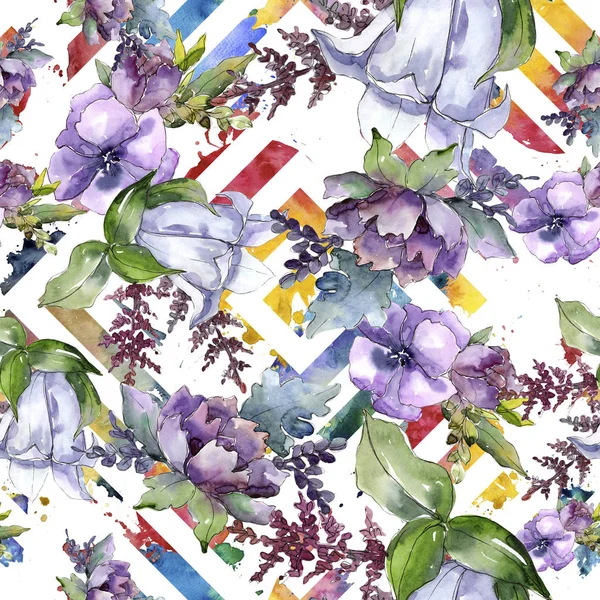 Akvarell Bukett Blommor Blommig Botaniska Blomma Sömlös Bakgrundsmönster Fullständigt Namn — Stockfoto