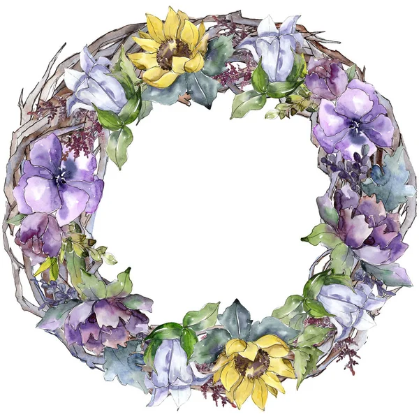 Aquarell Strauß Blumen Blütenbotanische Blume Rahmen Bordüre Ornament Quadrat Voller — Stockfoto