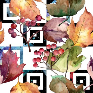 Sulu boya renkli Kartopu çiçeği yaprağı. Yaprak bitki botanik bahçe çiçek yaprakları. Sorunsuz arka plan deseni. Aquarelle yaprak için arka plan, doku, sarıcı desen, çerçeve veya kenarlık.