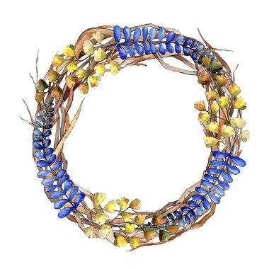 Sulu boya renkli fren tertibatları. Yaprak bitki botanik bahçe çiçek yaprakları. Çerçeve kenarlığı süsleme Meydanı. Aquarelle yaprak için arka plan, doku, sarıcı desen, çerçeve veya kenarlık.