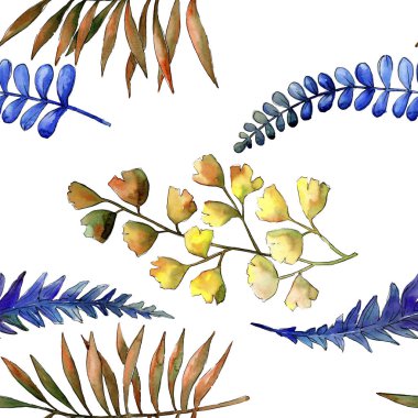 Sulu boya renkli fren tertibatları. Yaprak bitki botanik bahçe çiçek yaprakları. Sorunsuz arka plan deseni. Kumaş duvar kağıdı yazdırma doku. Aquarelle yaprak için arka plan, doku, sarıcı desen.