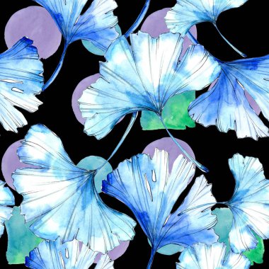 Sulu boya renkli ginkgo yaprağı. Yaprak bitki botanik bahçe çiçek yaprakları. Sorunsuz arka plan deseni. Kumaş duvar kağıdı yazdırma doku. Aquarelle yaprak için arka plan, doku, sarıcı desen.