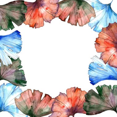 Sulu boya renkli ginkgo yaprağı. Yaprak bitki botanik bahçe çiçek yaprakları. Çerçeve kenarlığı süsleme Meydanı. Aquarelle yaprak için arka plan, doku, sarıcı desen, çerçeve veya kenarlık.