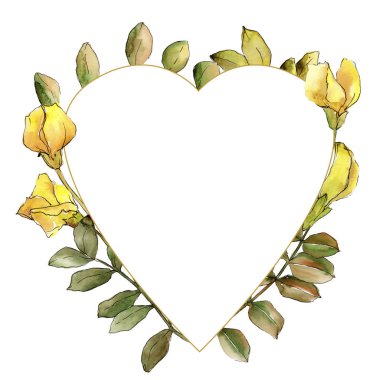 Suluboya sarı akasya yaprağı. Yaprak bitki botanik bahçe çiçek yaprakları. Çerçeve kenarlığı süsleme Meydanı. Aquarelle yaprak için arka plan, doku, sarıcı desen, çerçeve veya kenarlık.