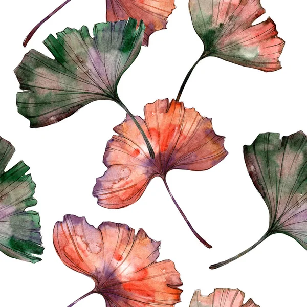 Aquarell Buntes Ginkgoblatt Blattpflanze Botanischer Garten Florales Laub Nahtlose Hintergrundmuster — Stockfoto