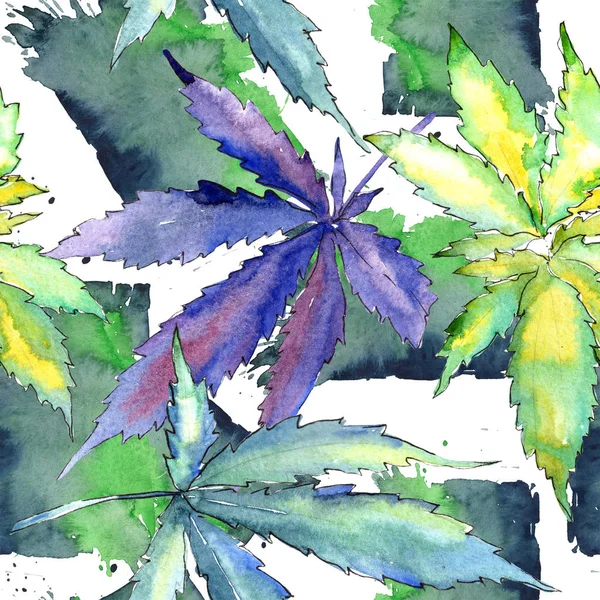 Watercolor Cannabis Green Leaf Leaf Plant Botanical Garden Floral Foliage — Stock Photo, Image